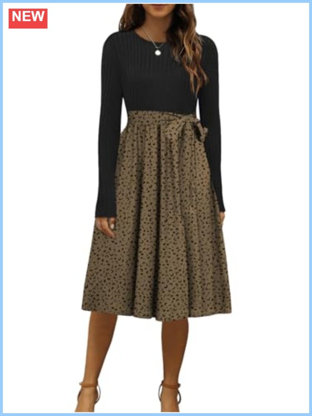Women's Ribbed Knit Sweater Maxi Dress Long Sleeve A-Line with Pockets